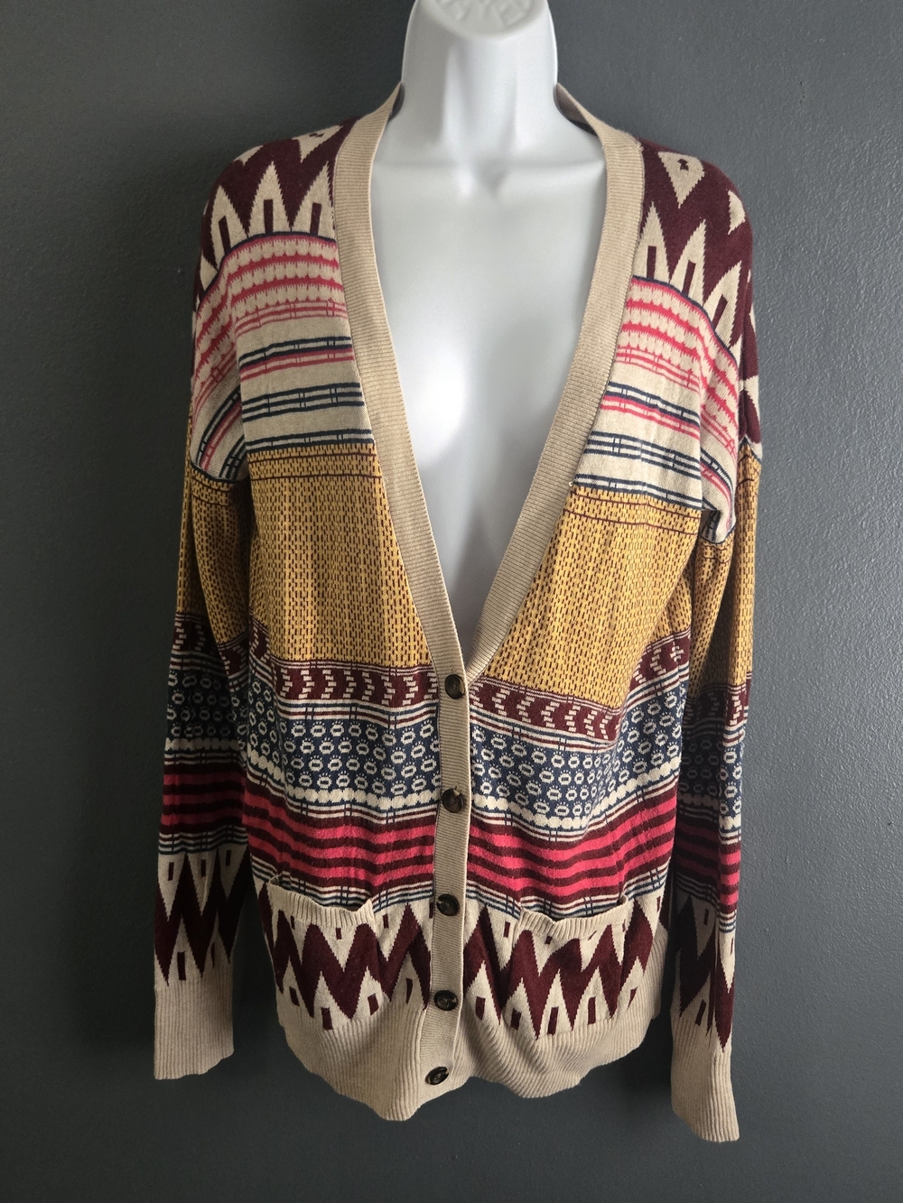 Mossimo Supply Co. Vintage Cotton  Aztec Boho Tribal Grandpacore Cardigan L